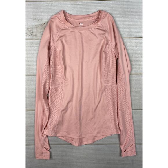 Fila Sport Womens Top Sz XS Pink Long Sleeve Stretch Thumb Holes Stretch Workout - Picture 1 of 10